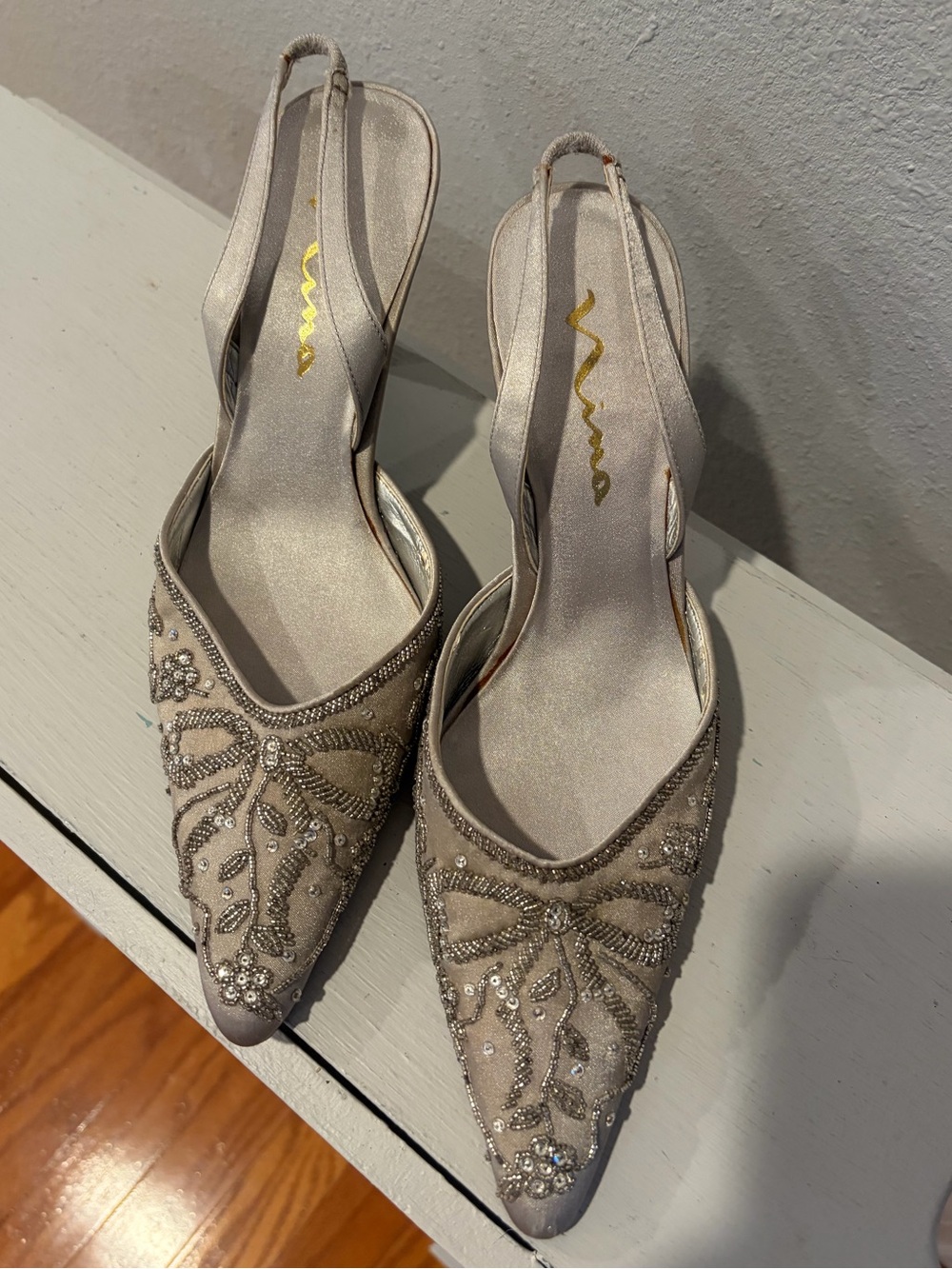 Nina Women's Beaded Pointed-Toe Slingback Shoes